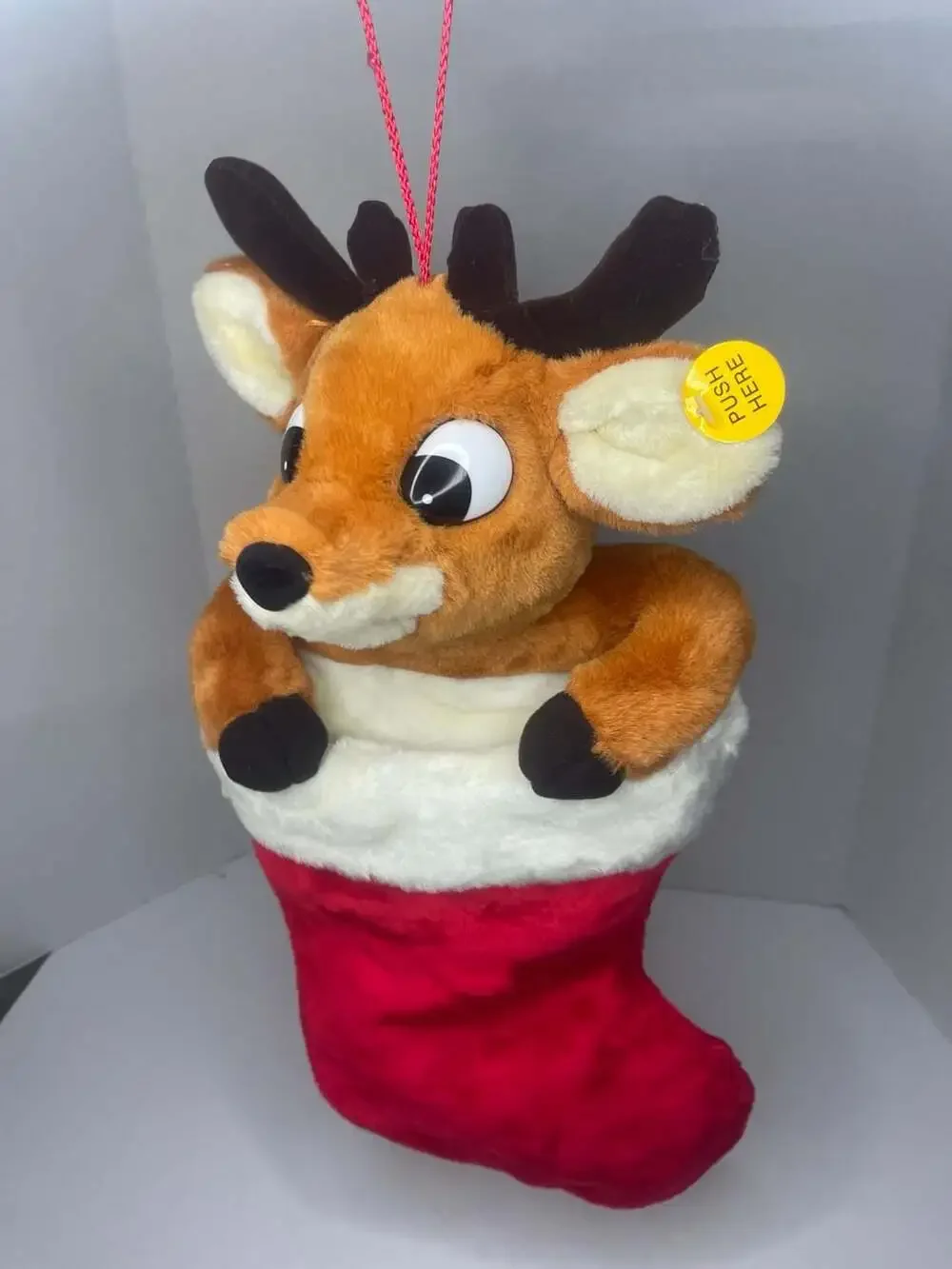 Gemmy Animated Christmas Reindeer Stocking Plush 3 Songs Fully Works